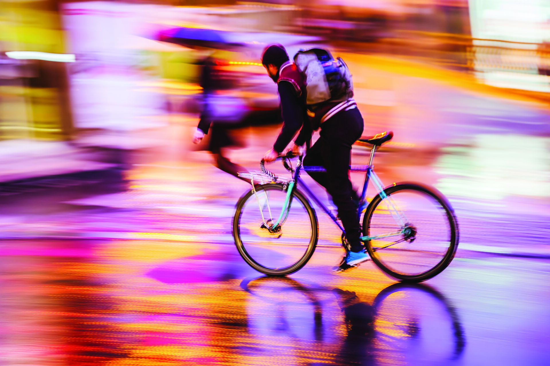 bicycle rider at night traffic