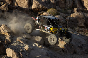Kyle Chaney practicing in the rocks as he prepares to race.