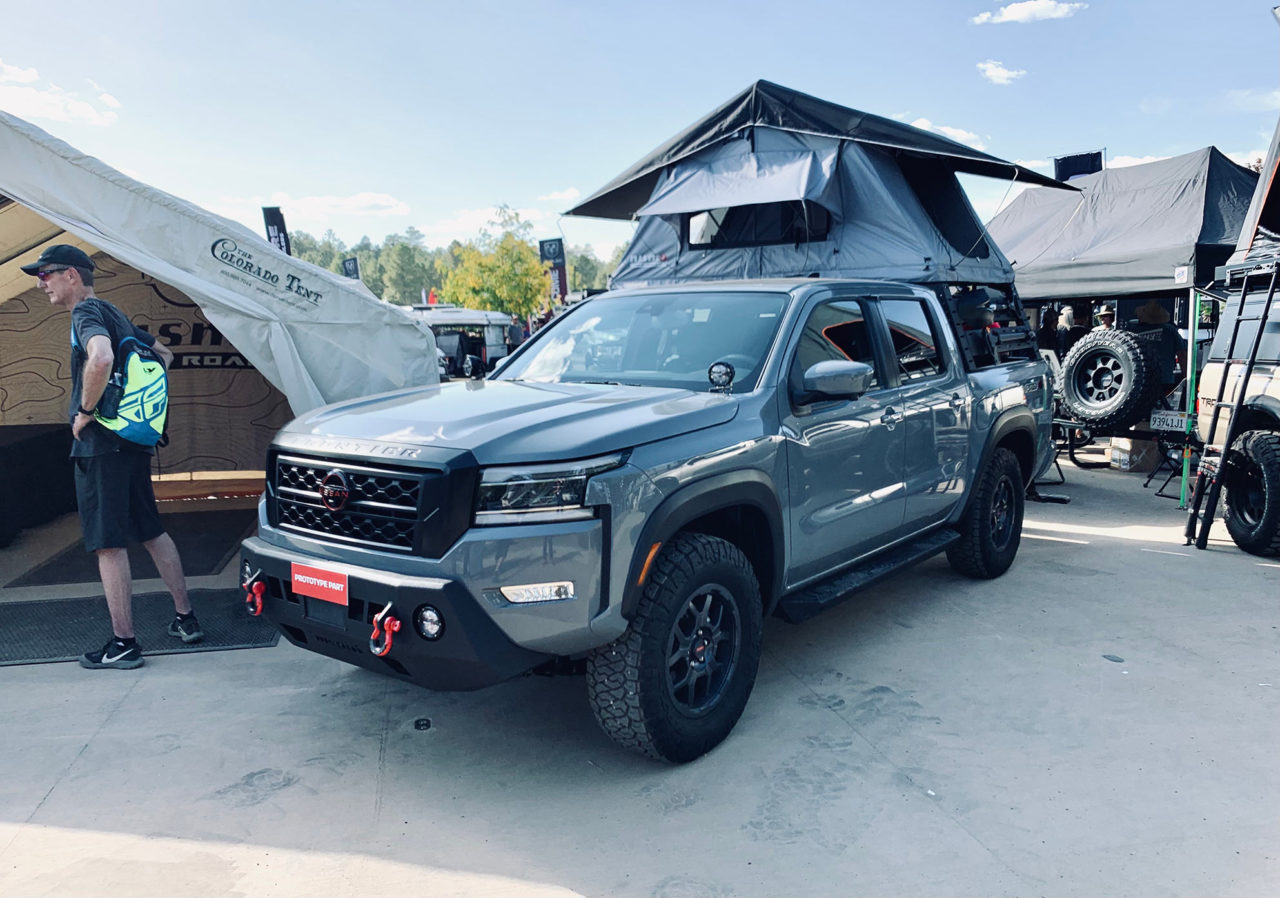 2022 Nissan Frontier with Maxxis RAZR AT tires at Overland Expo West 2021