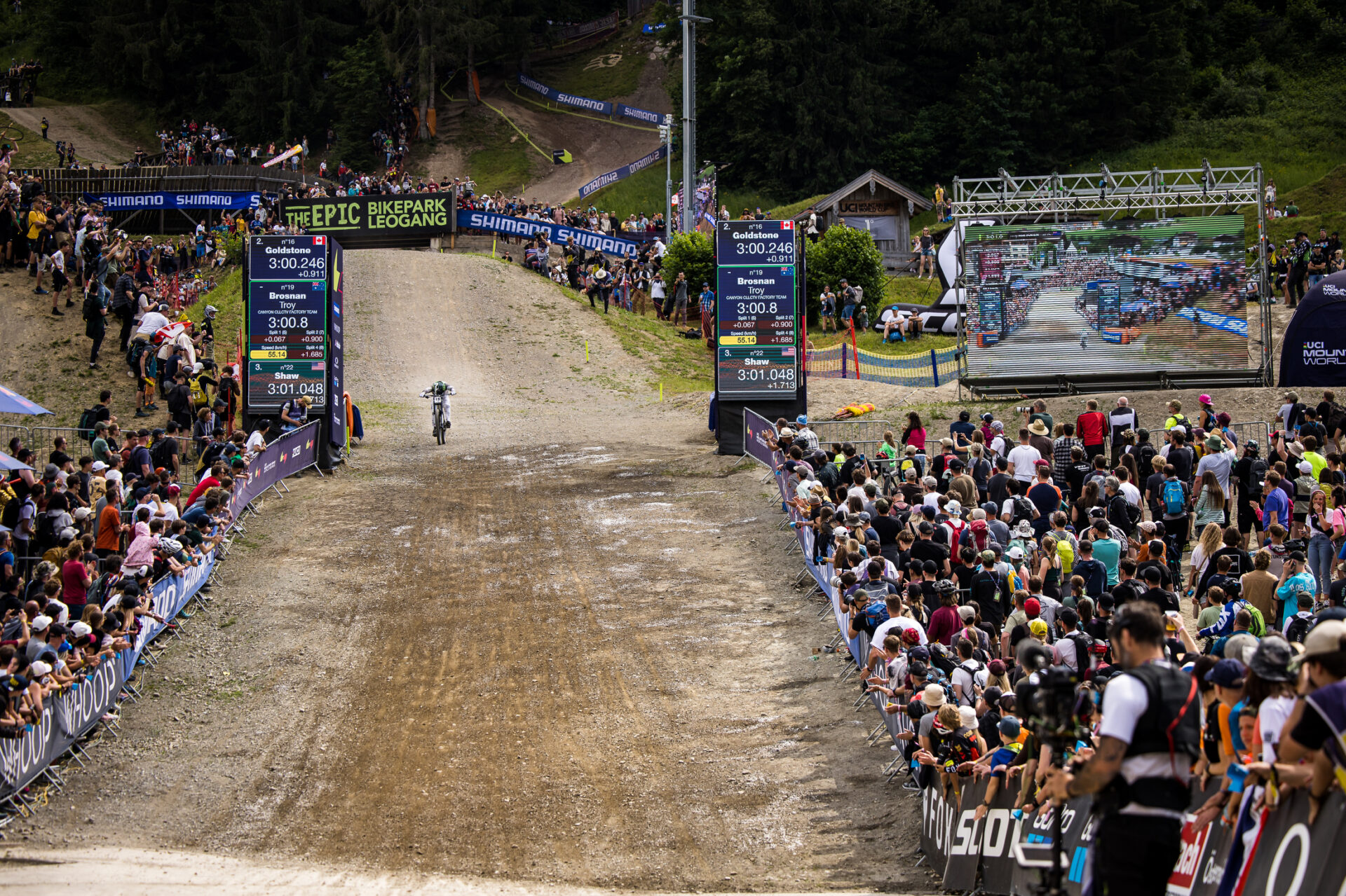 Rider crossing the finish in Leogang