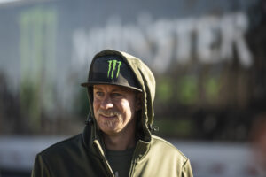 Head Shot of Dustin Jones in a black and green Monster energy hat and a jacket with a hood.