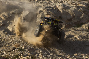 Kyle Chaney practicing in the rocks as he prepares to race.