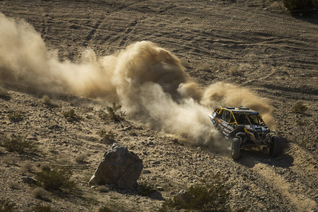 Miller brother racing down a hill in his CanAm SxSSxS