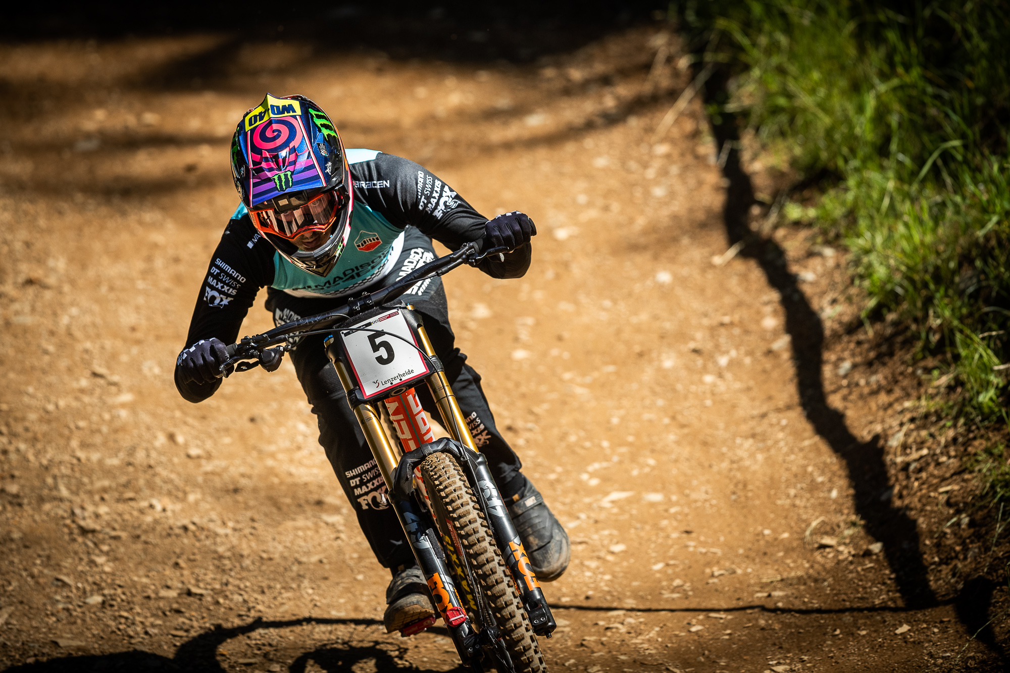 Danny Hart stays tucked on the bike.