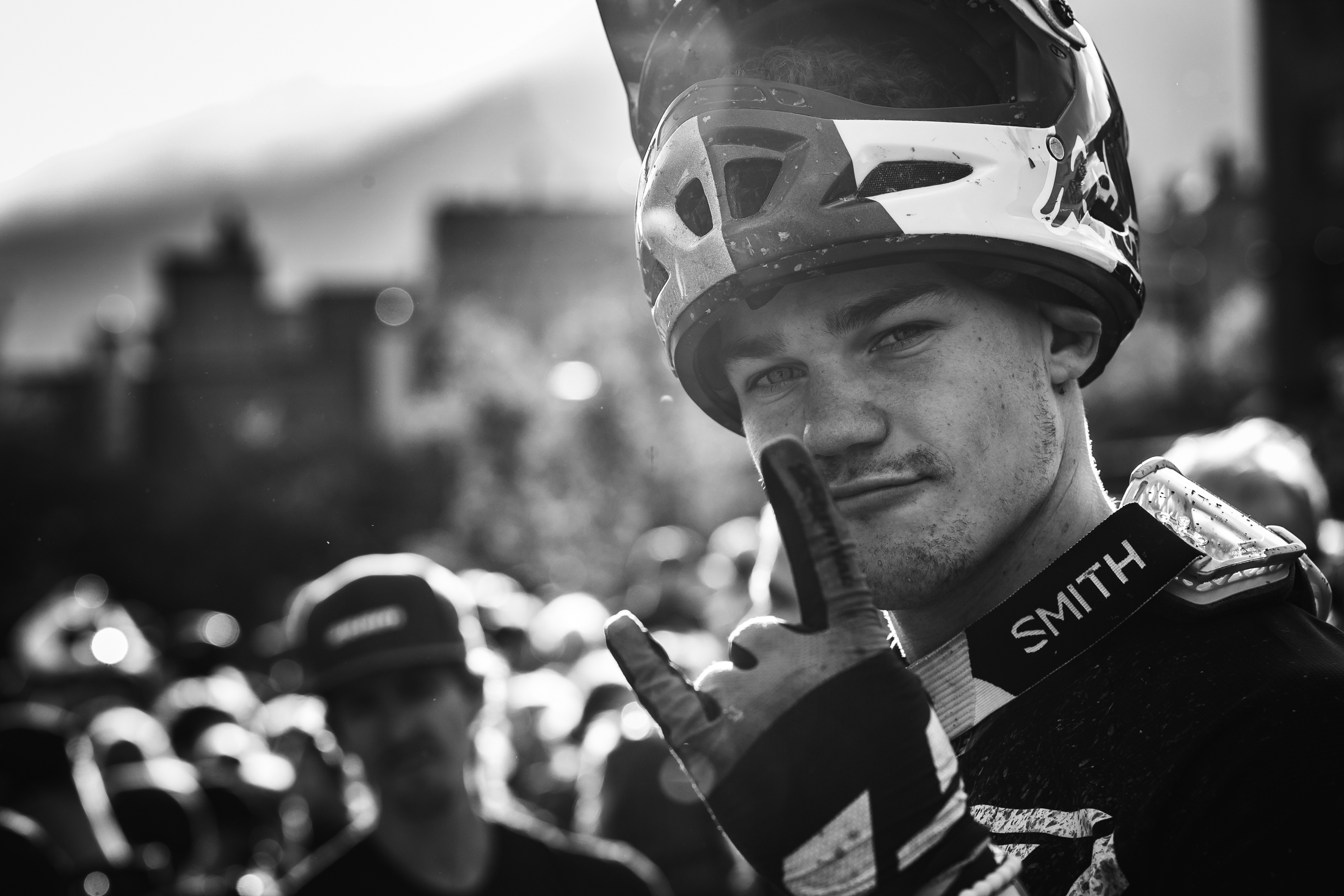 Richie Rude throws up the horns in celebration.