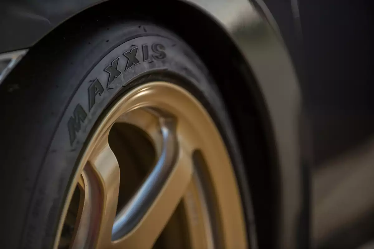 Close-up of Maxxis logo on Victra VR-1 ultra high performance tire