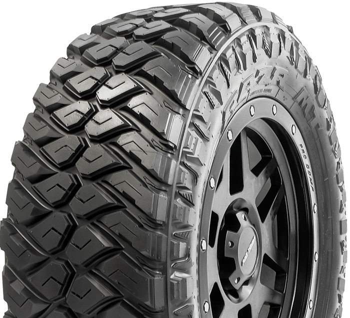 Maxxis RAZR MT tire with new off-road compound featuring new chemical fillers for maximum tear resistance and tread life.