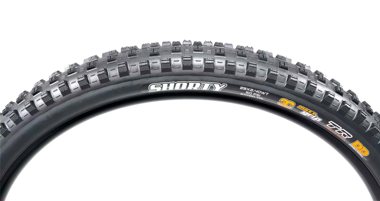 Close-up of Maxxis Shorty bicycle tire sidewall
