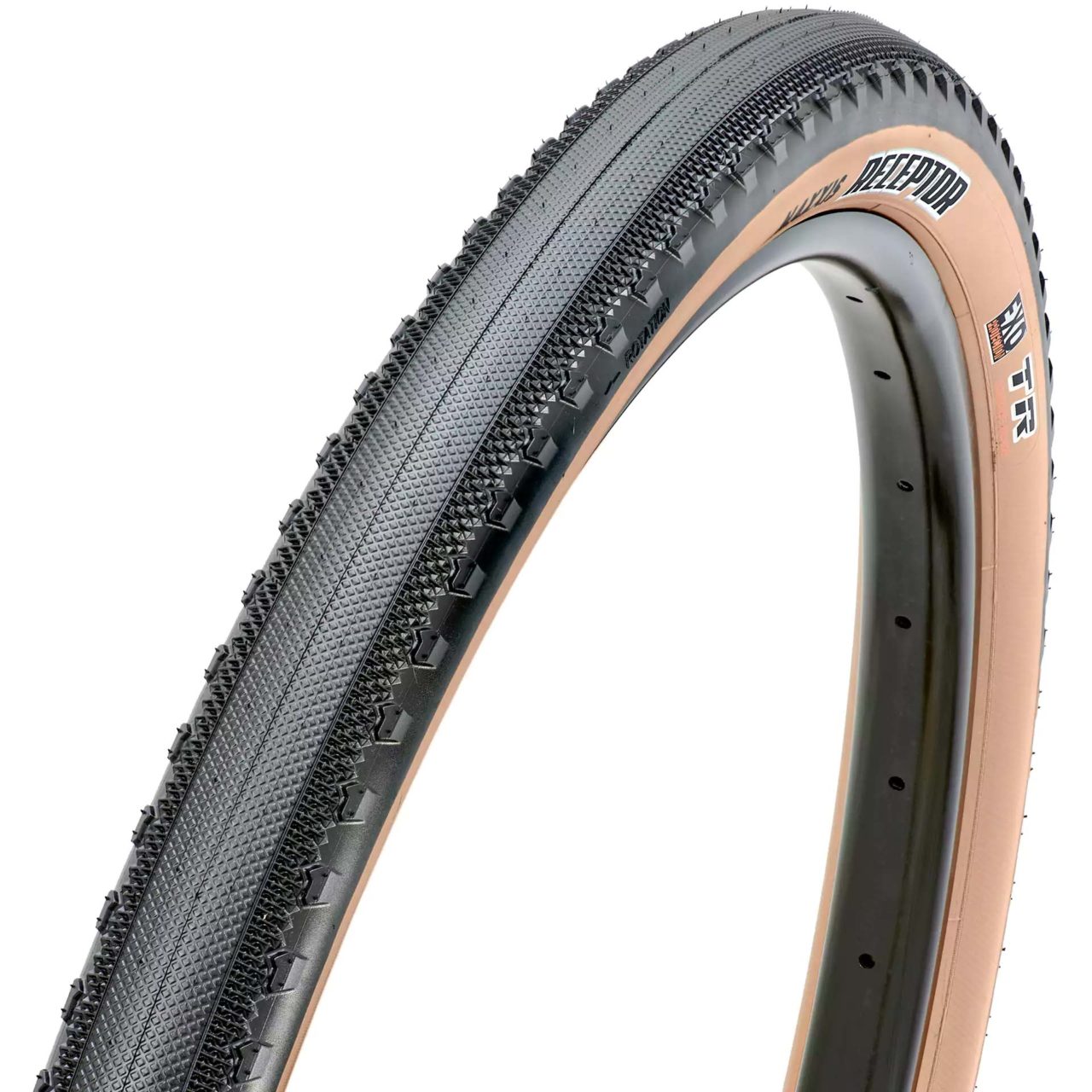 Maxxis Receptor bicycle tire with tan sidewall.