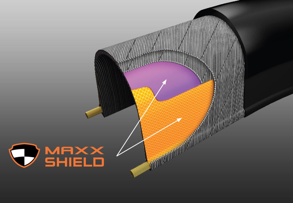 Diagram of Maxxis MaxxShield protection for bicycle tires.