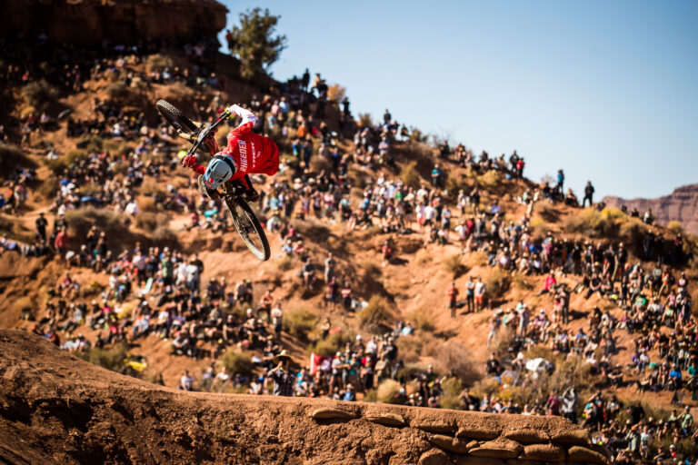 Rider hitting hip jump at Rampage