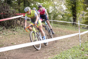 CX racers rounding a bend