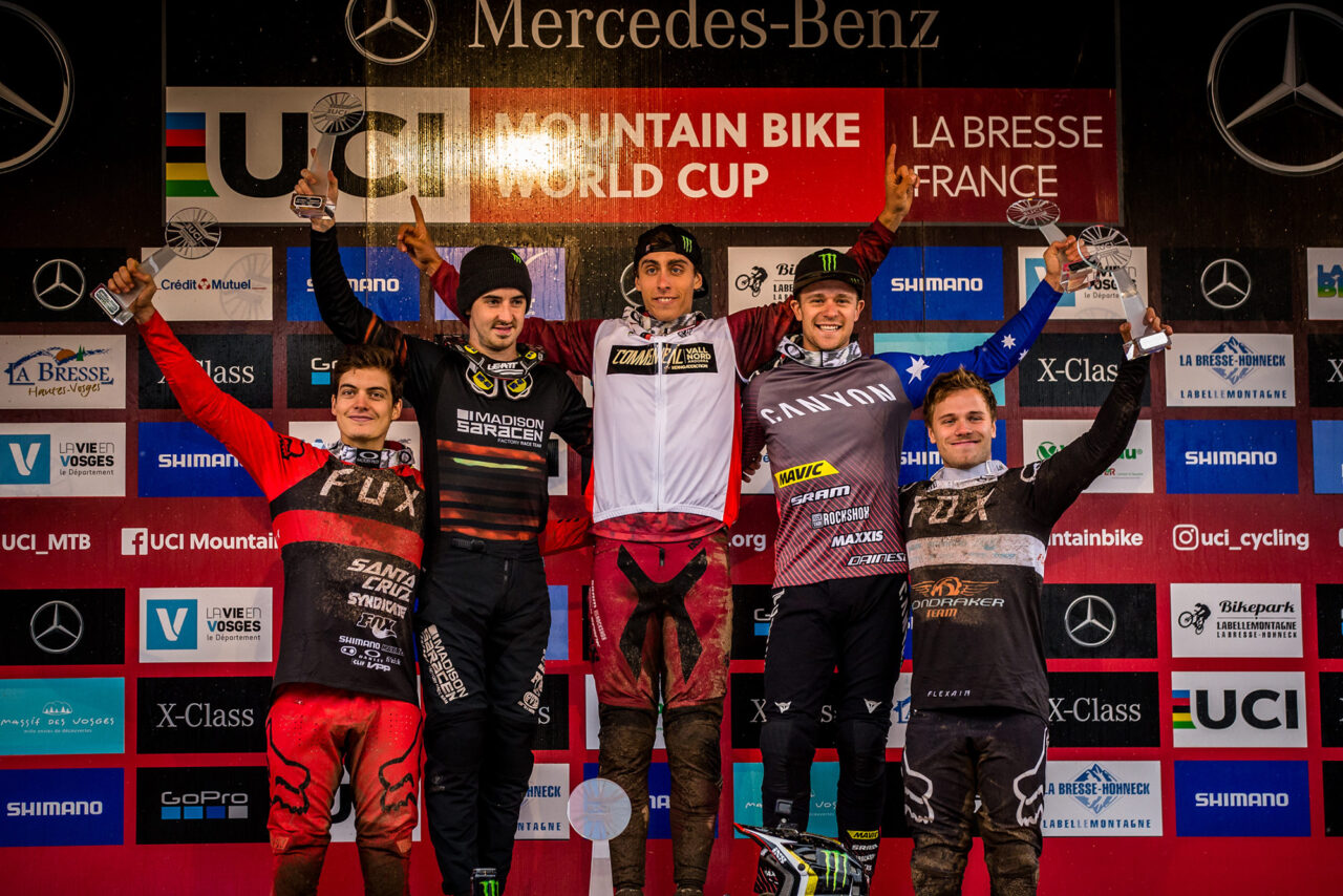 UCI La Bresse DH podium