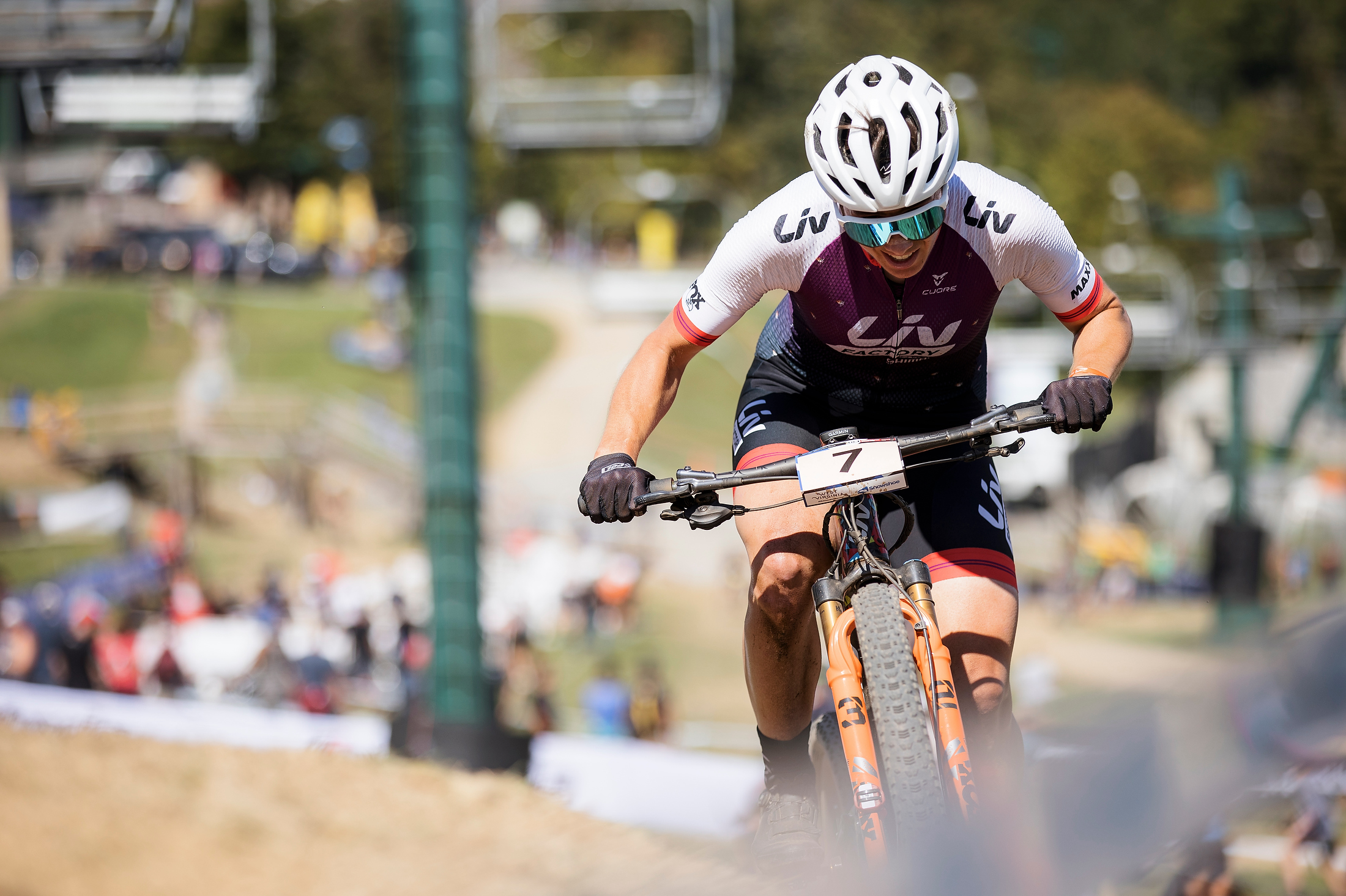 Linda charging up a climb