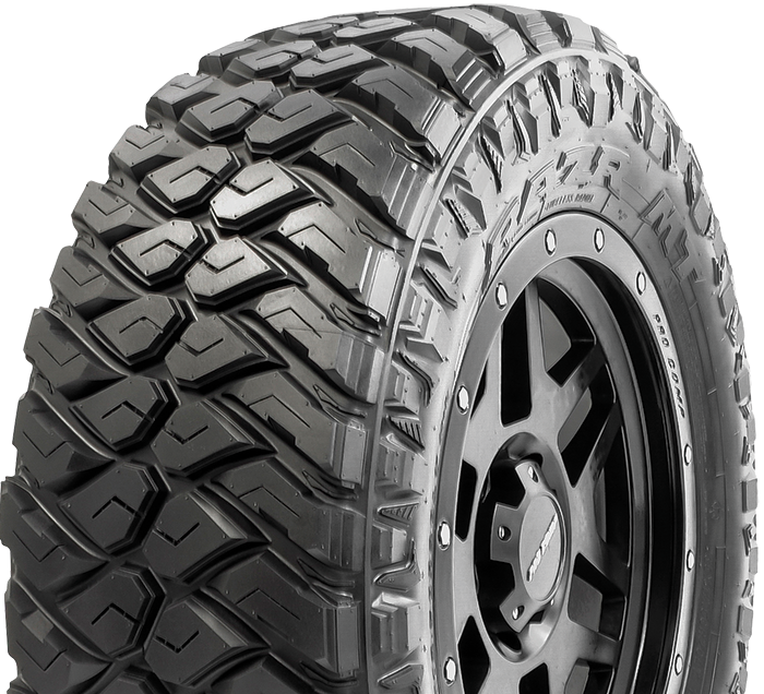 Maxxis RAZR MT tire with new off-road compound featuring new chemical fillers for maximum tear resistance and tread life.