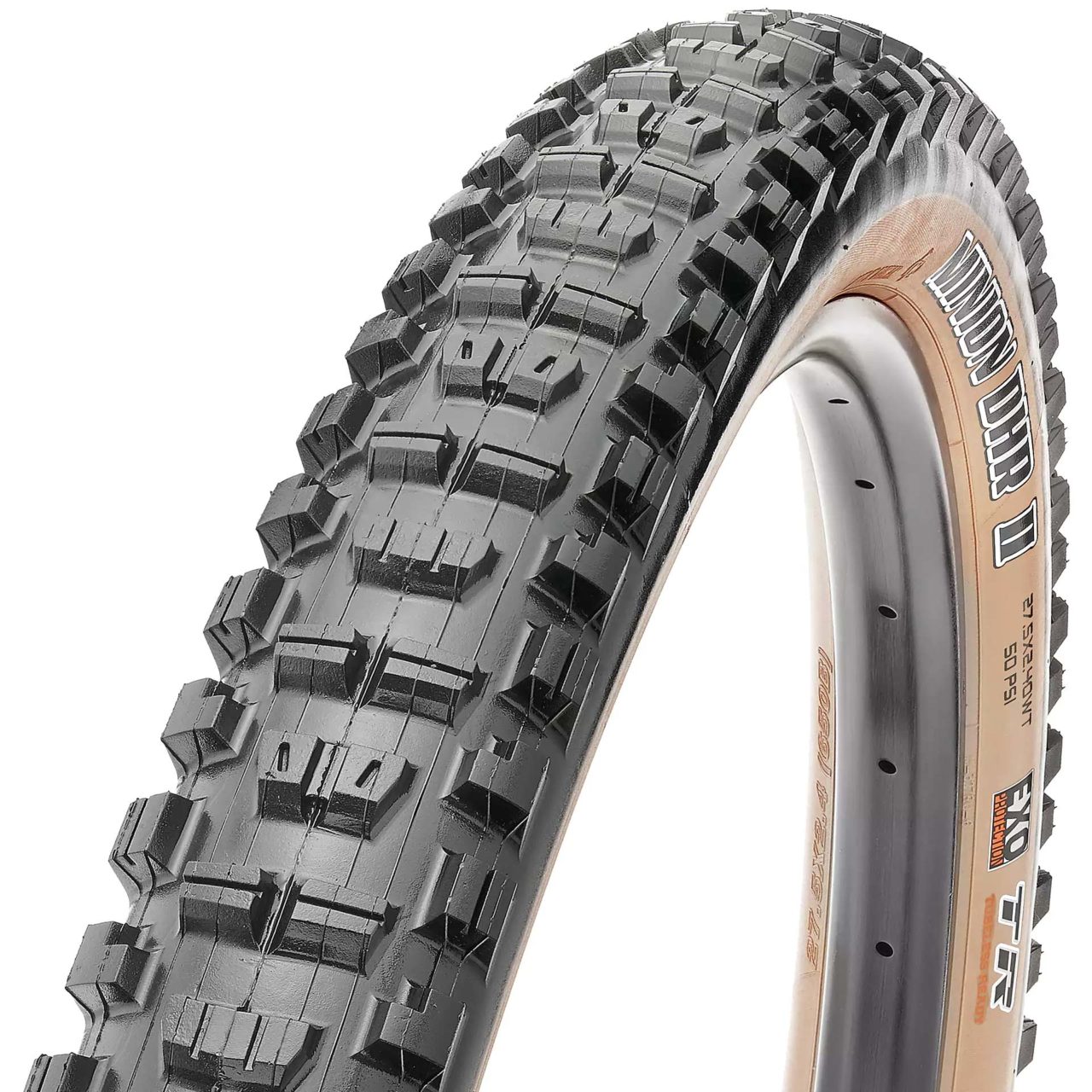 Maxxis Minion DHR II bicycle tire with tan sidewall