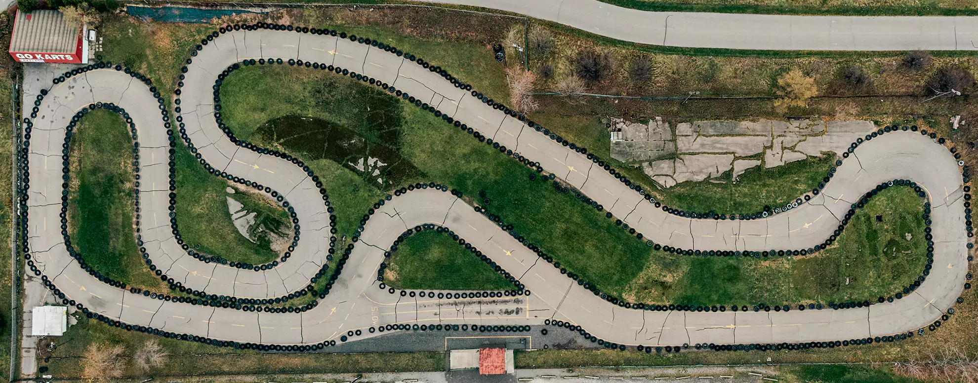 Aerial view of kart track.