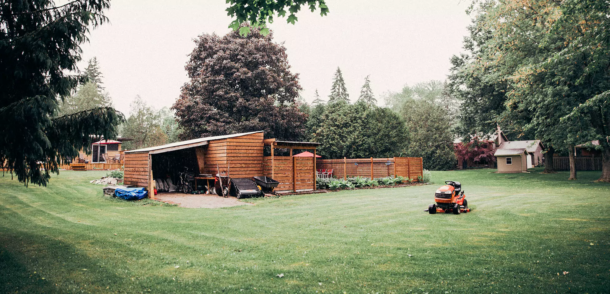 Lawn and garden shed and equipment.