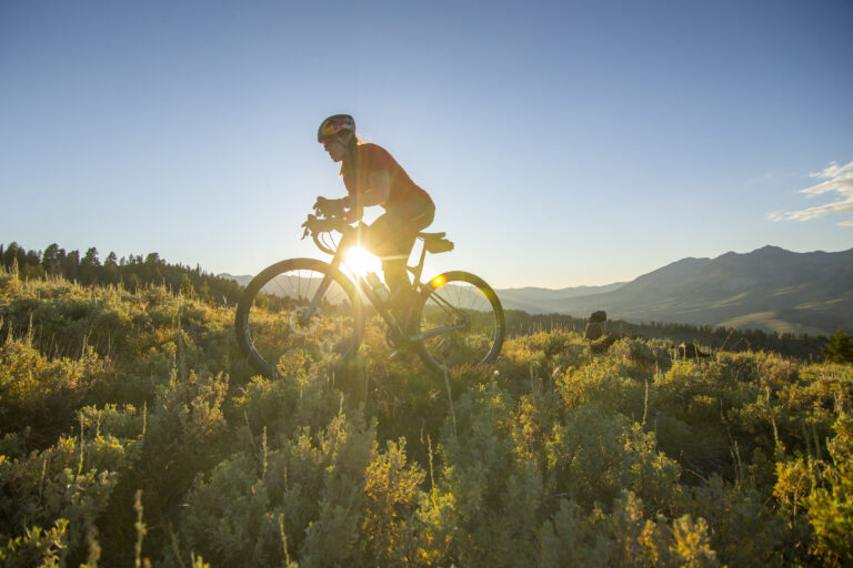 Rusch riding up a trail