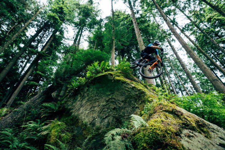 Rider sending it down a rock face