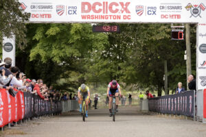 CX racers sprinting to the finish