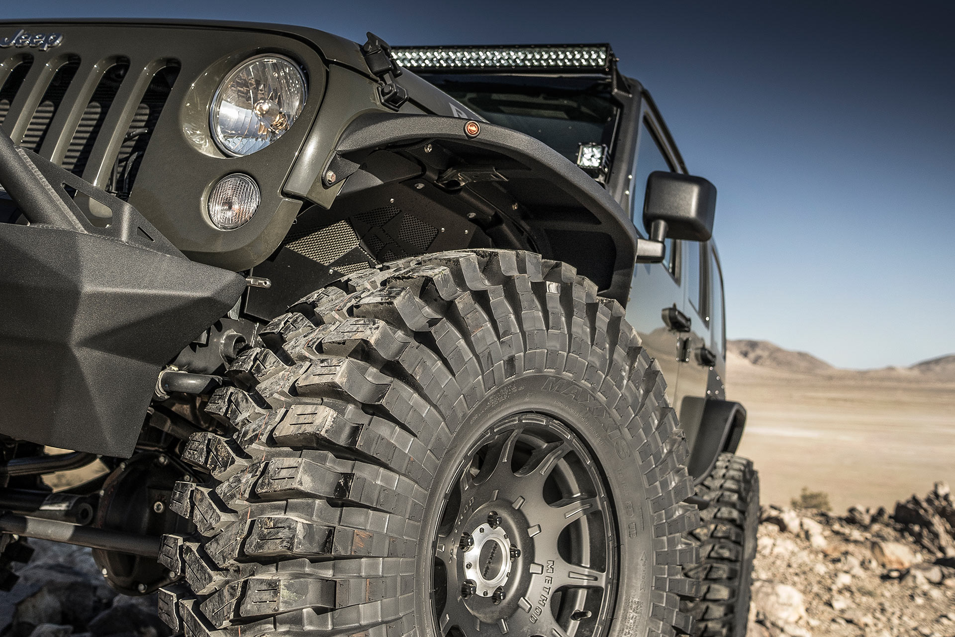 Maxxis Trepador extreme tires on vehicle in desert