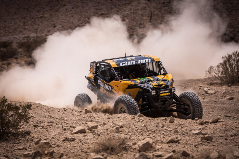 Dustin Jones cornering hard on the Maxxis RAZR XT Tires.