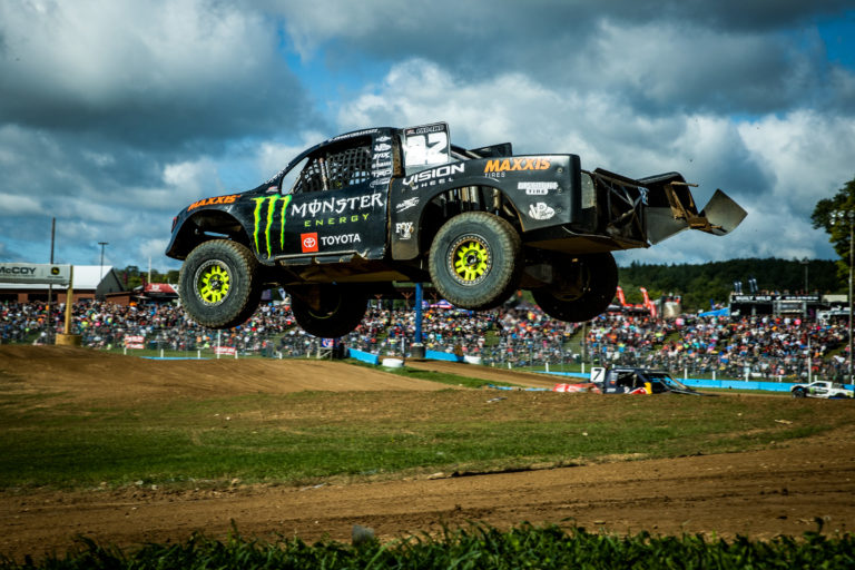 Johnny Greaves getting air at AMSOIL Championship Off-Road season finale at Crandon International Raceway