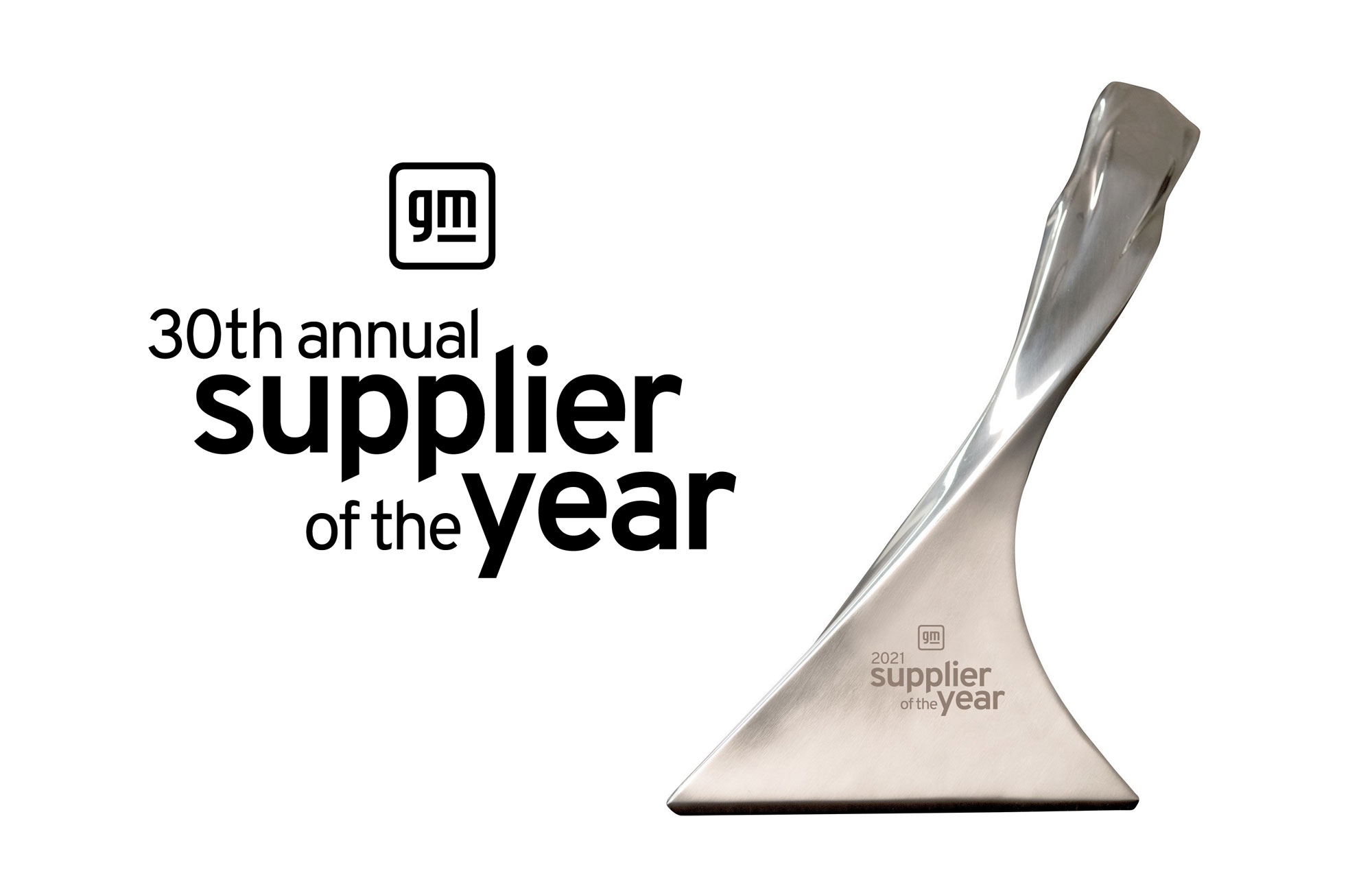 General Motors 2021 Supplier of the Year logo and trophy