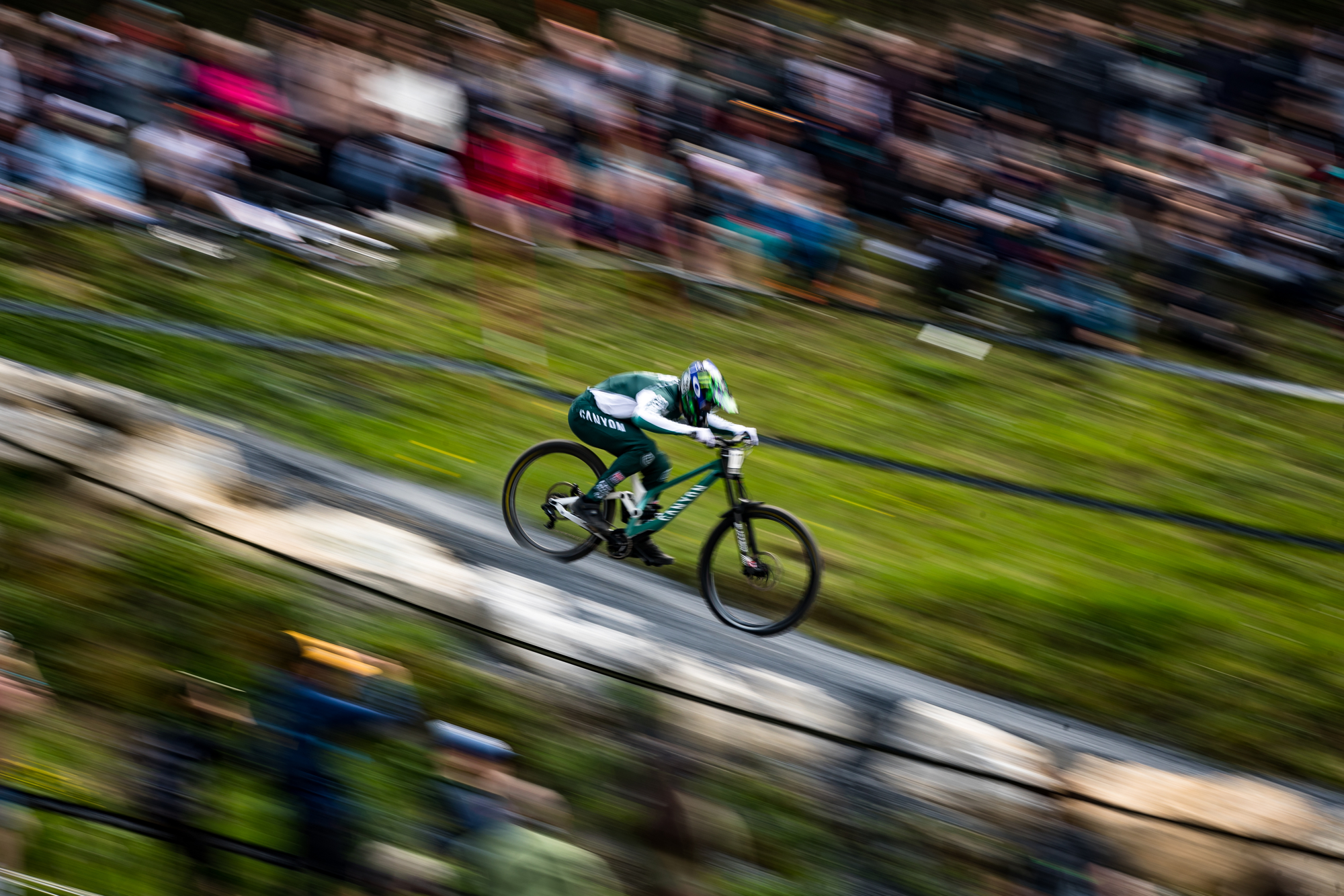 Luca Shaw screaming down the Lourdes track