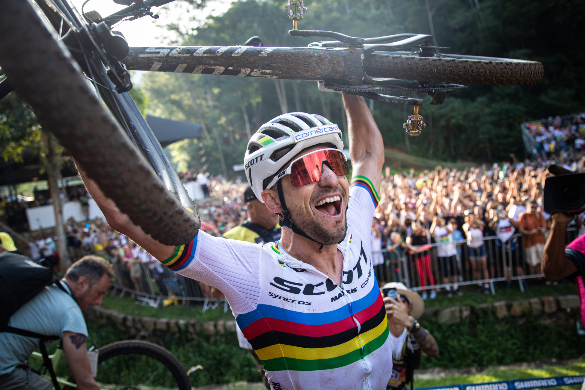 Nino celebrating in Brazil after his win