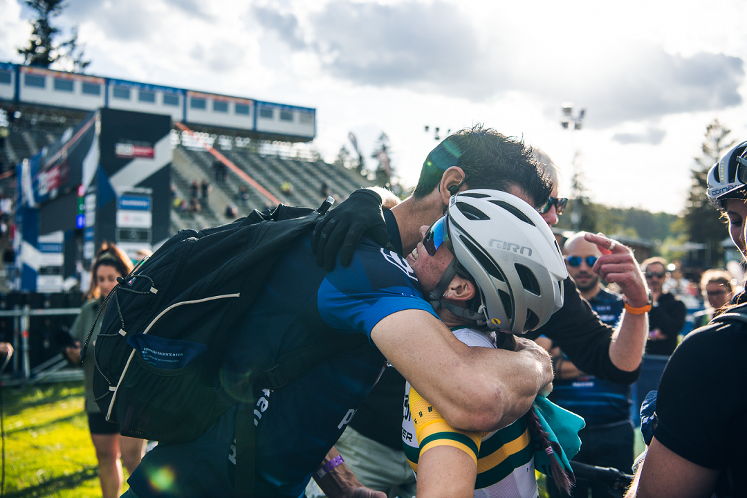 Rebecca celebrating after a Nove Mesto podium