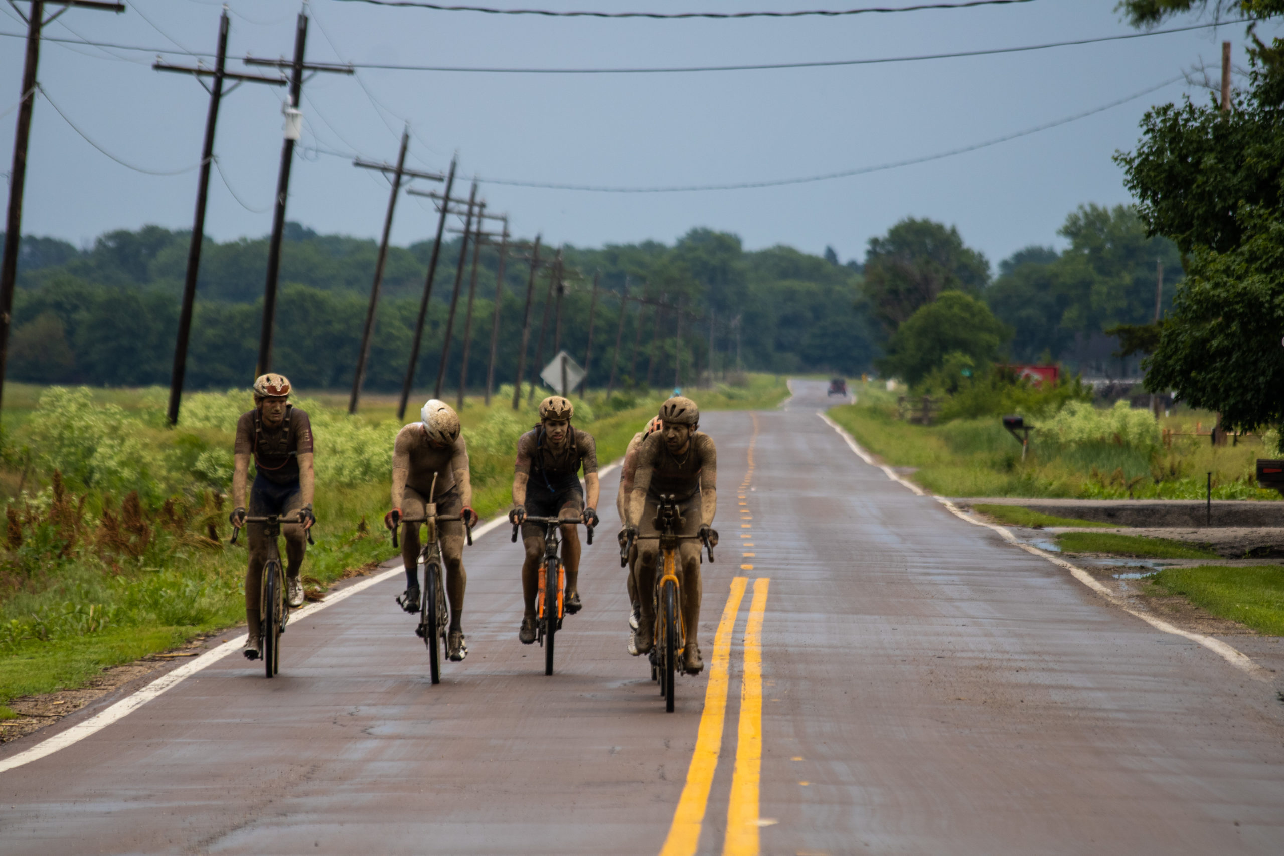 Andrew Lespy in a pack of riders headed to the Madison aid station