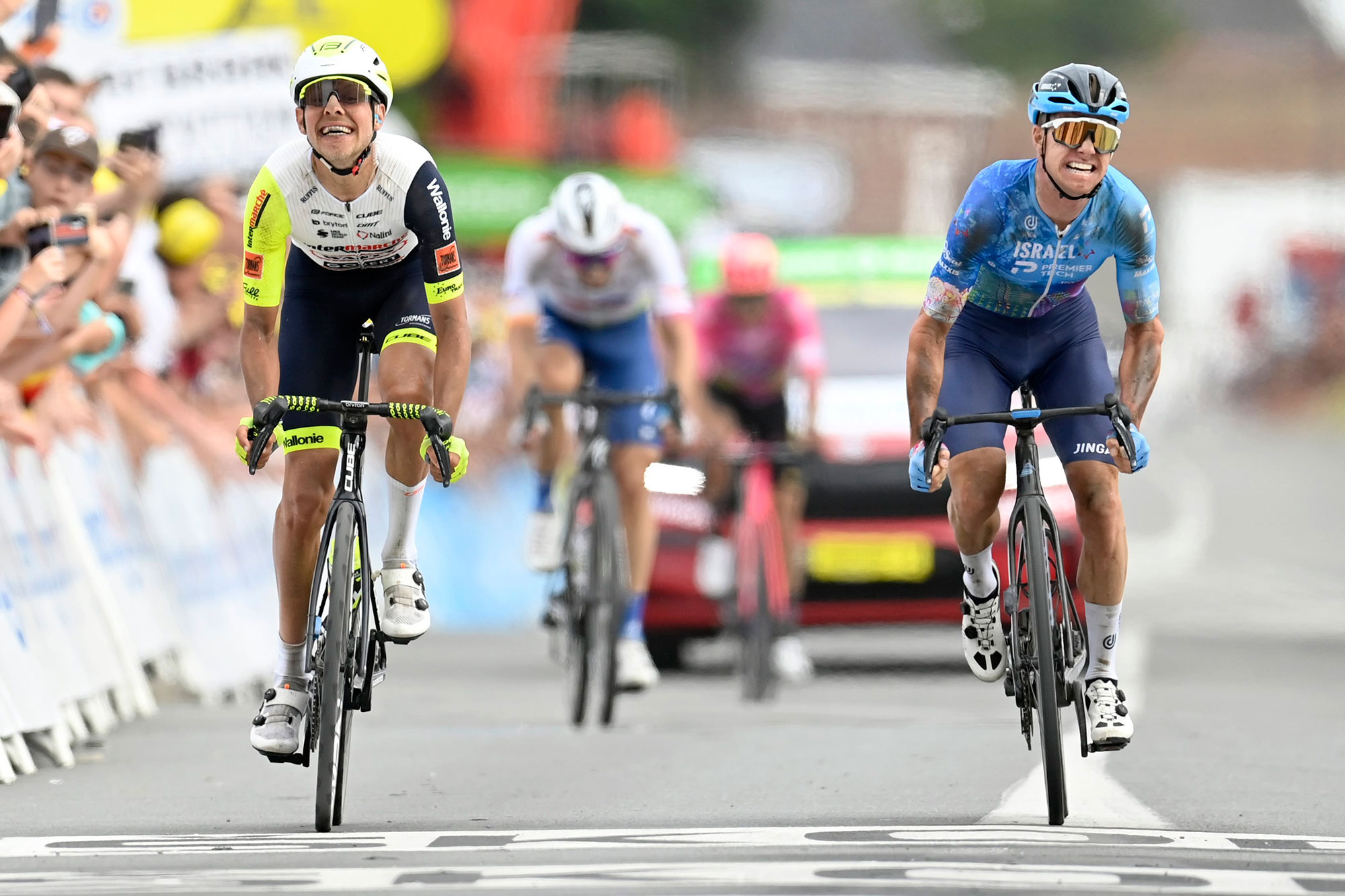 two road cyclists racing