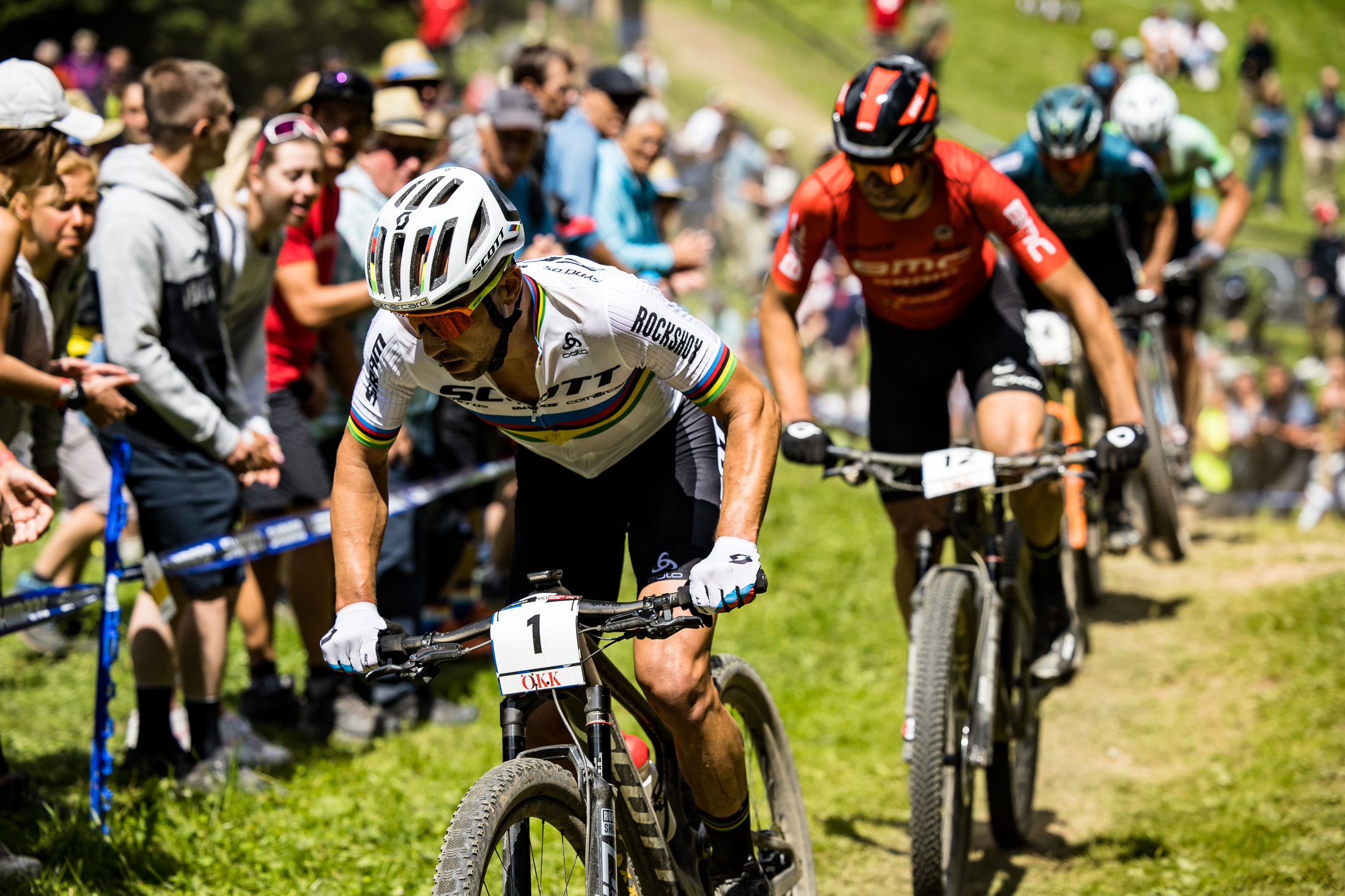 Nino battling for positions during the Lenzerheide XCO