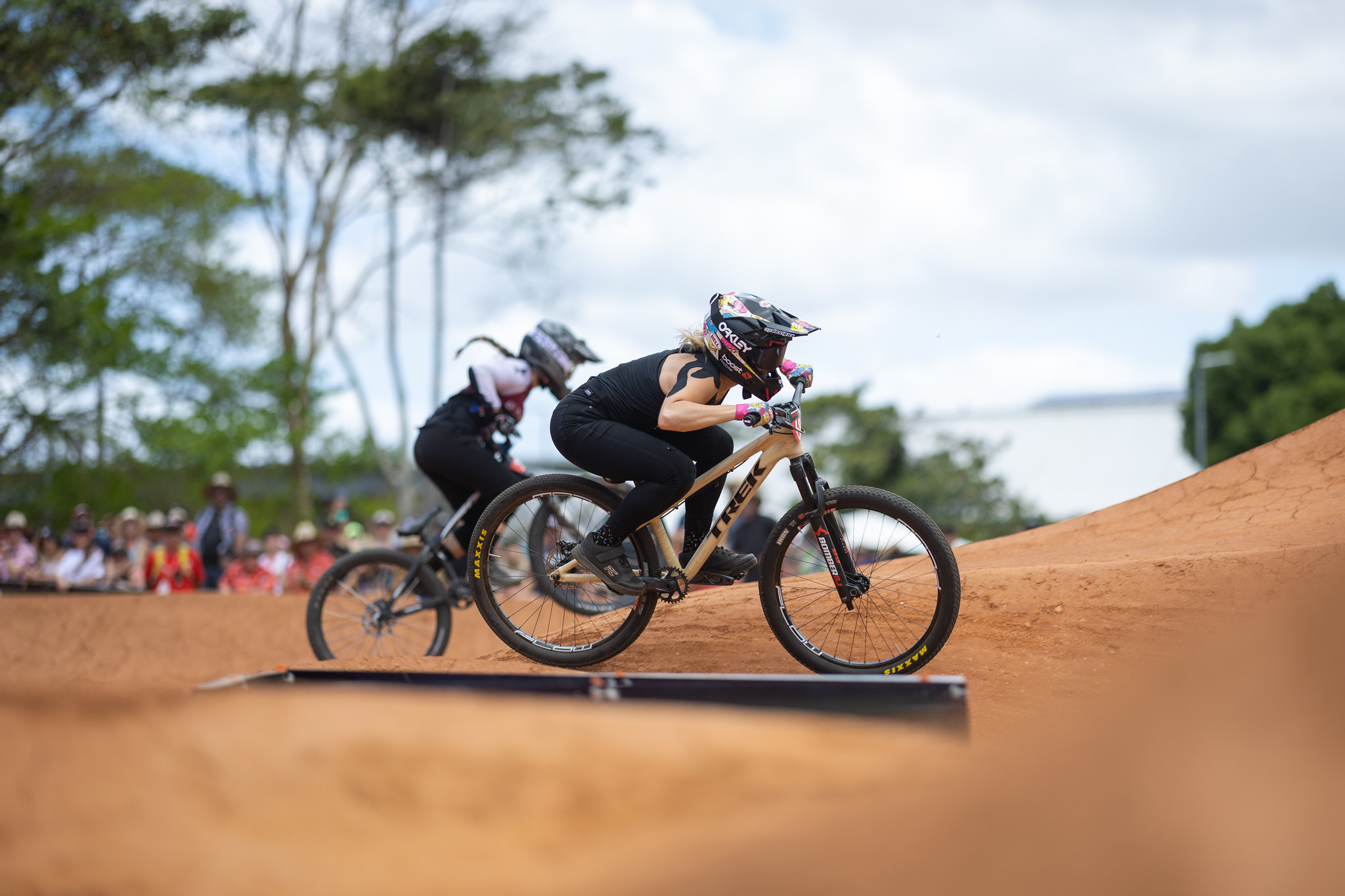 Caroline pumping hard during the pump track challenge