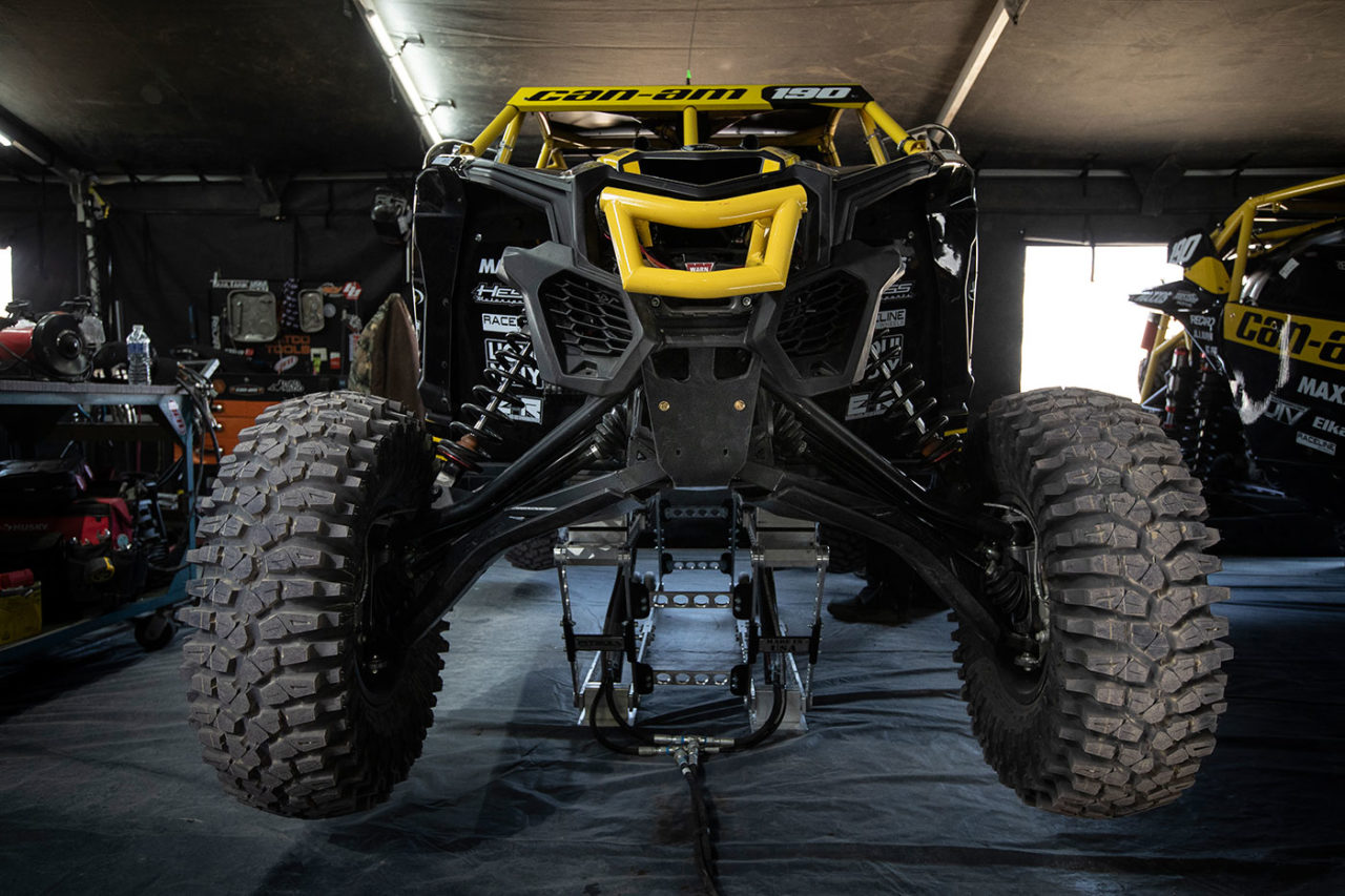 Hunter Miller's SxS lifted up on jack stands