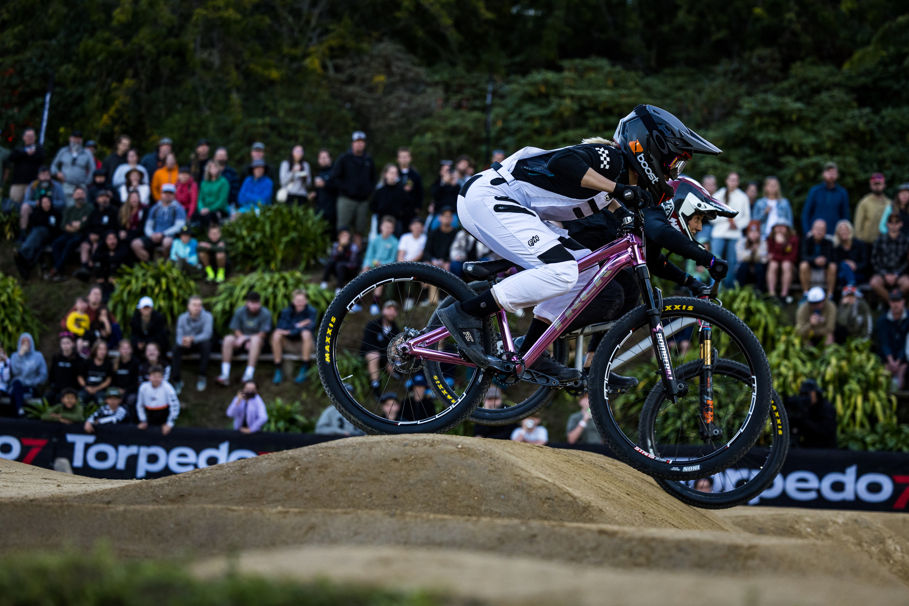 Caroline and Kialani racing the pump track