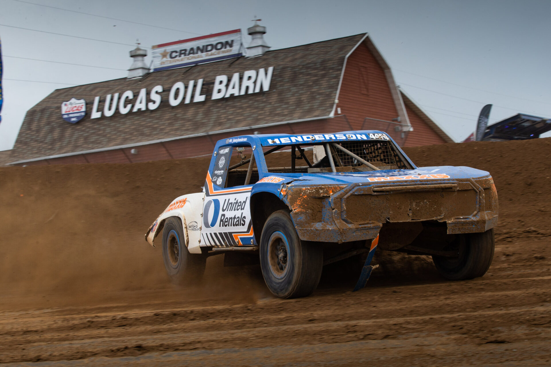 Jimmy Henderson kicking up dust in his truck at the AMSOIL Championship Off-Road Rounds 3 and 4, held June 24-25 in Crandon, Wisconsin.