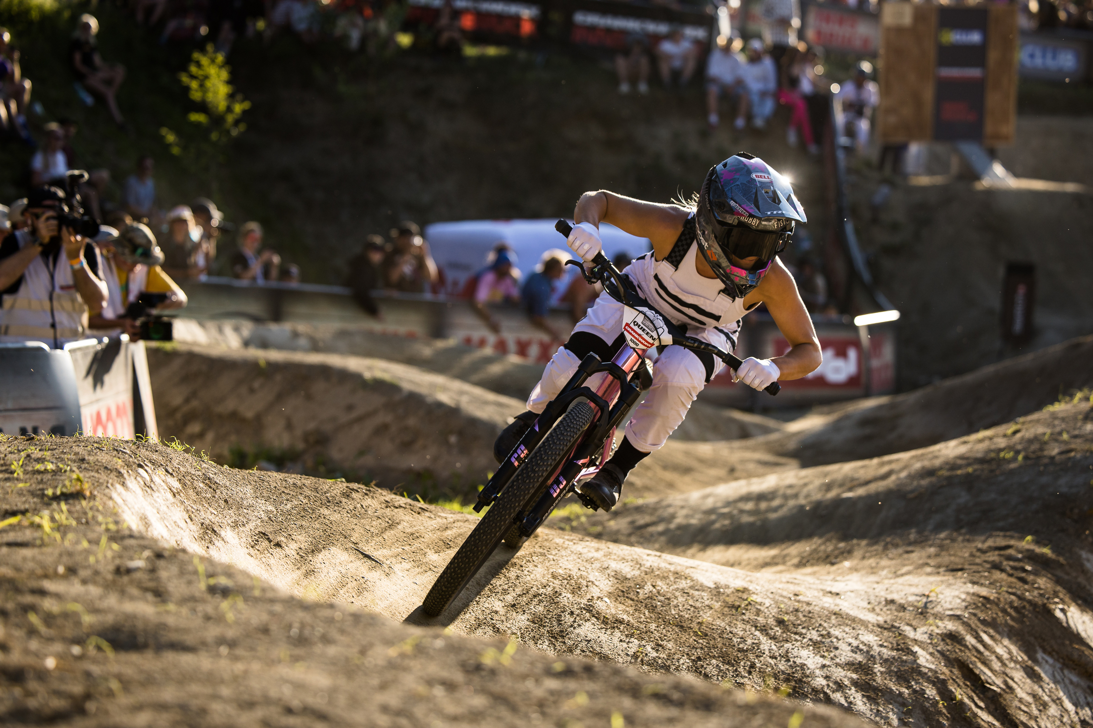 Caroline on her way to a pump track win