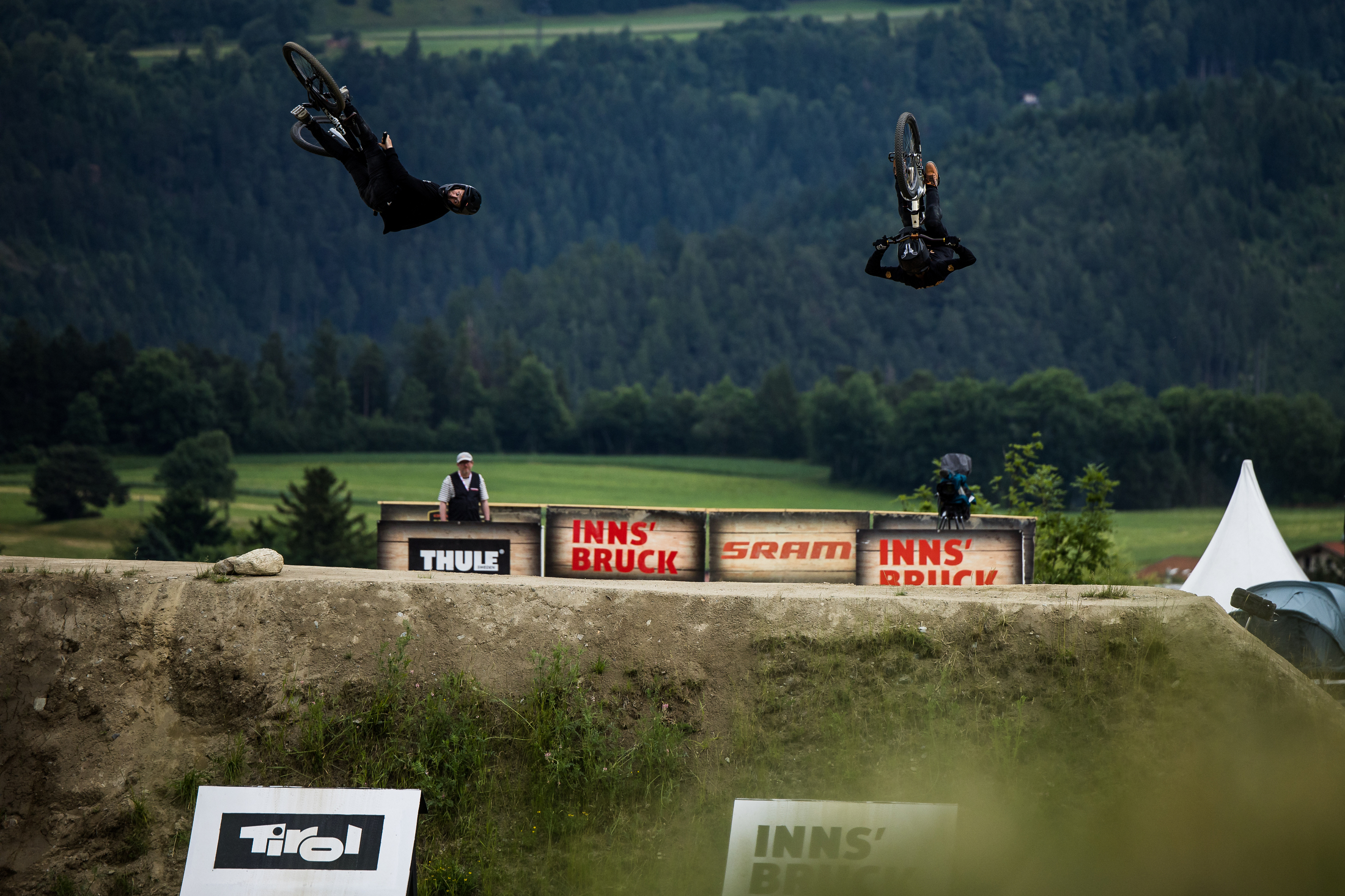 Two riders facing off in speed and style