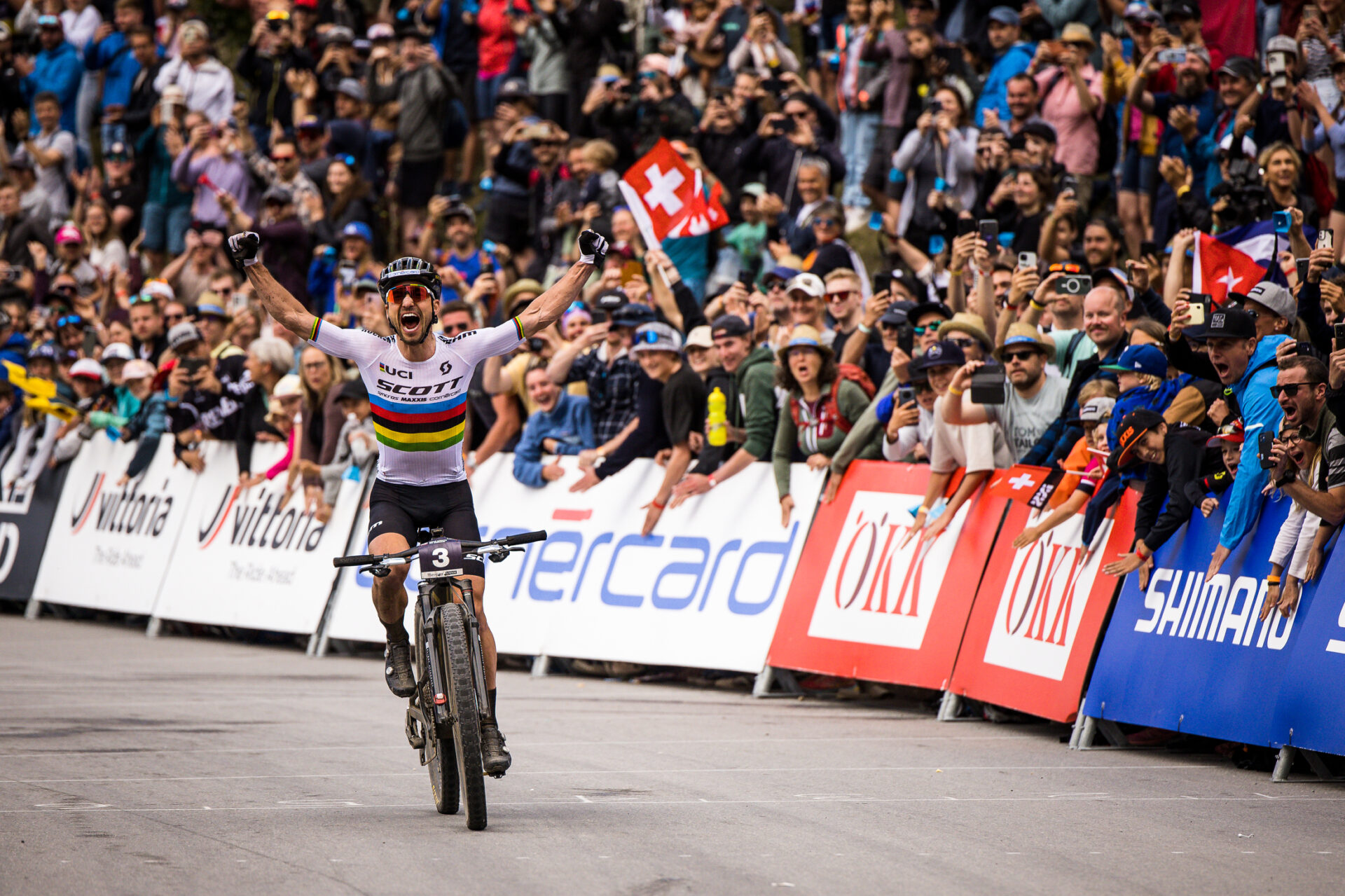 Nino celebrating at the finish line