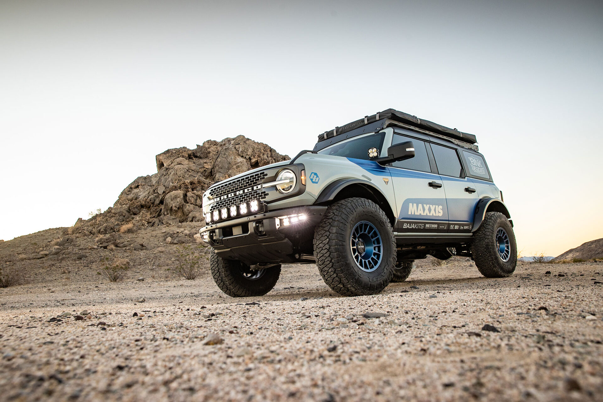 Ford Bronco Badlands parked in the desert