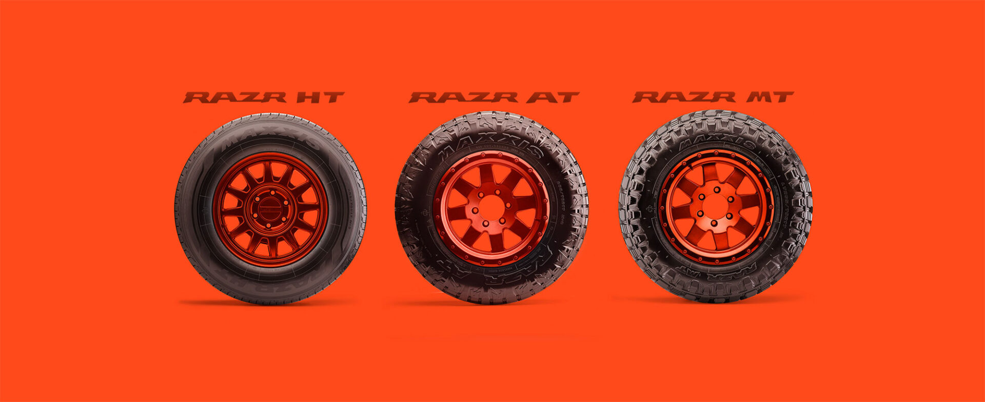 Three Maxxis RAZR light truck tires
