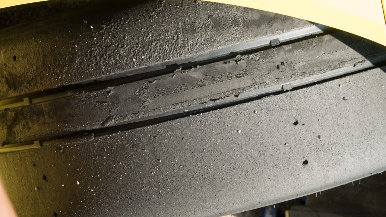 Closeup of Nissan Acceleration Team's Maxxis Victra RC-1 tire