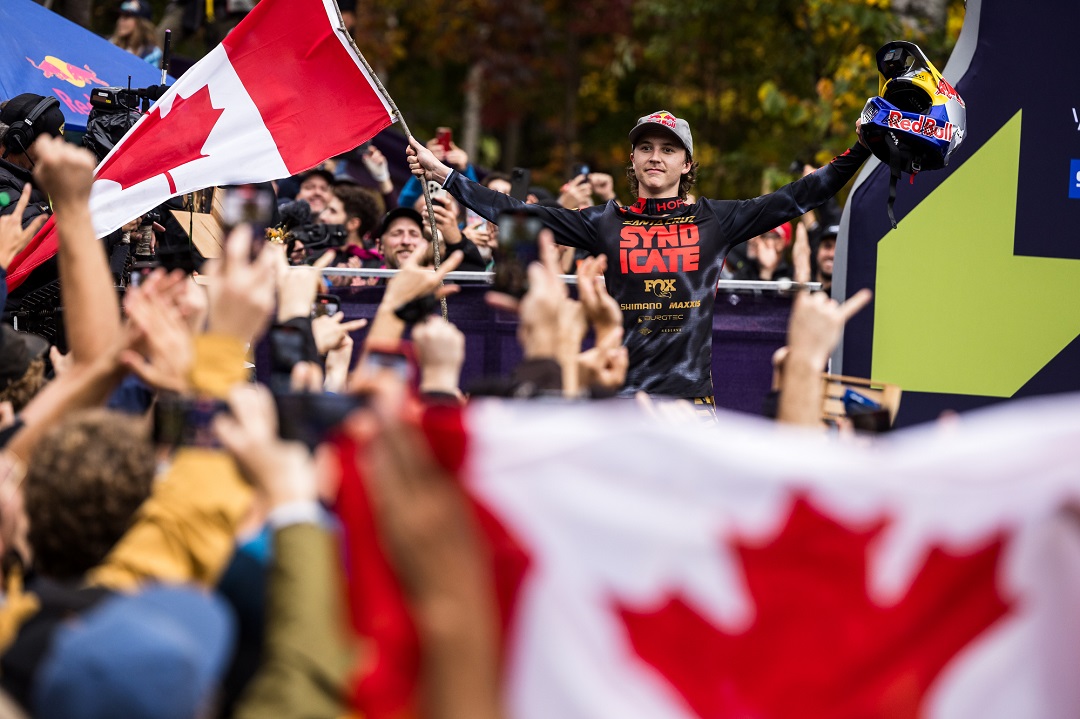 Jackson celebrating with the Canadian flag