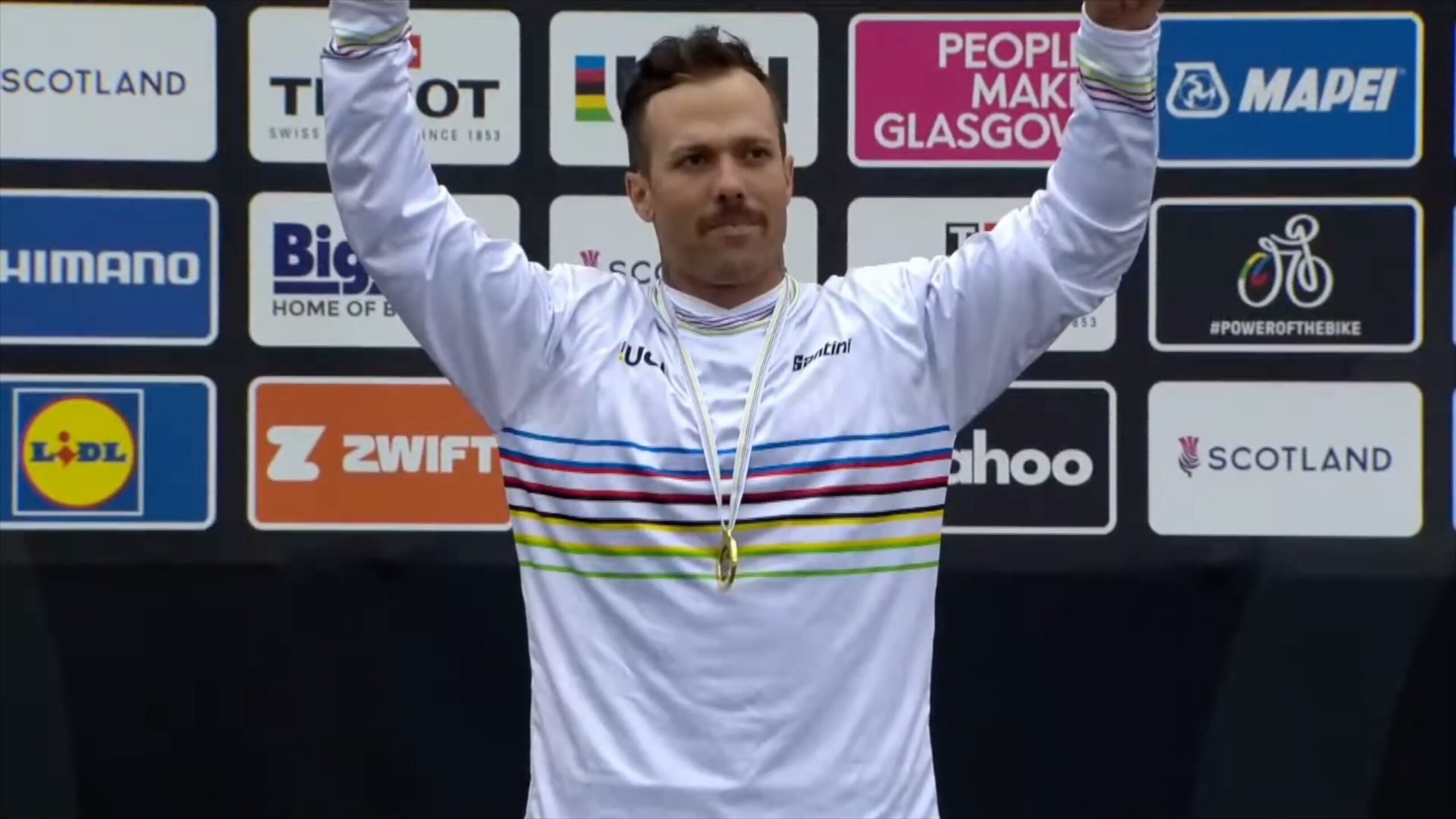 Barry celebrating a world's win