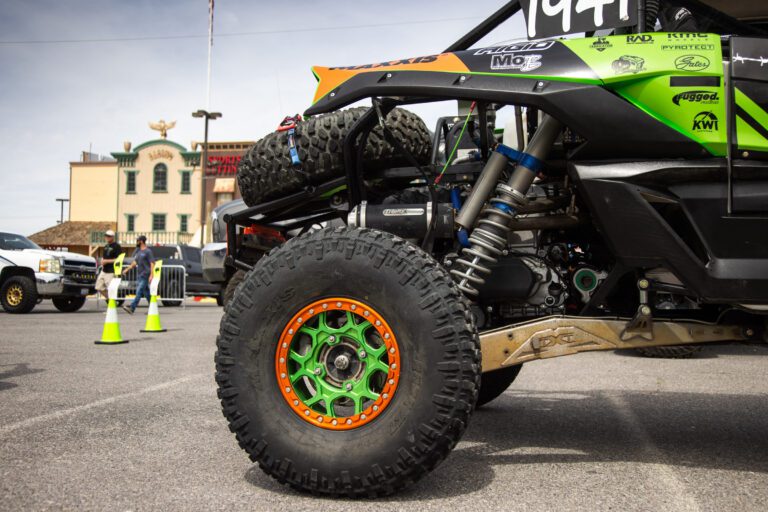 Closeup of Maxxis tire on SxS vehicle.