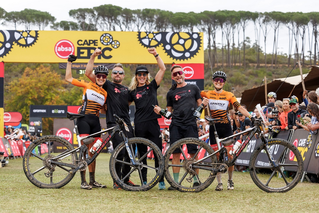 Ghost Factory racing posing at the Cape Epic finish