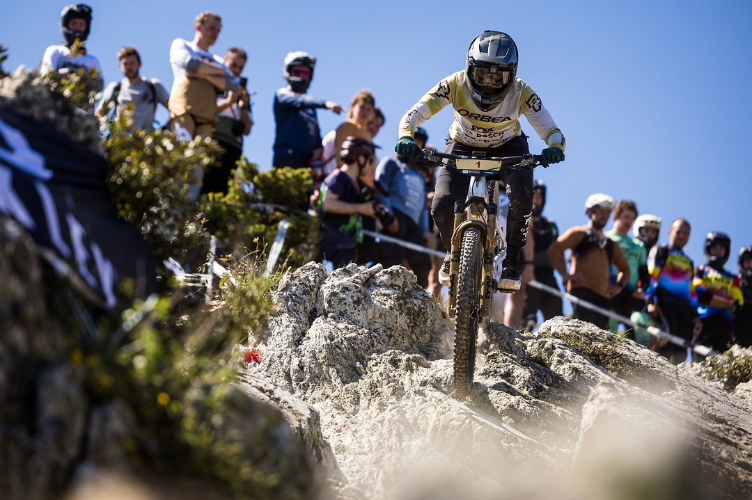 Flo navigating a rocky section